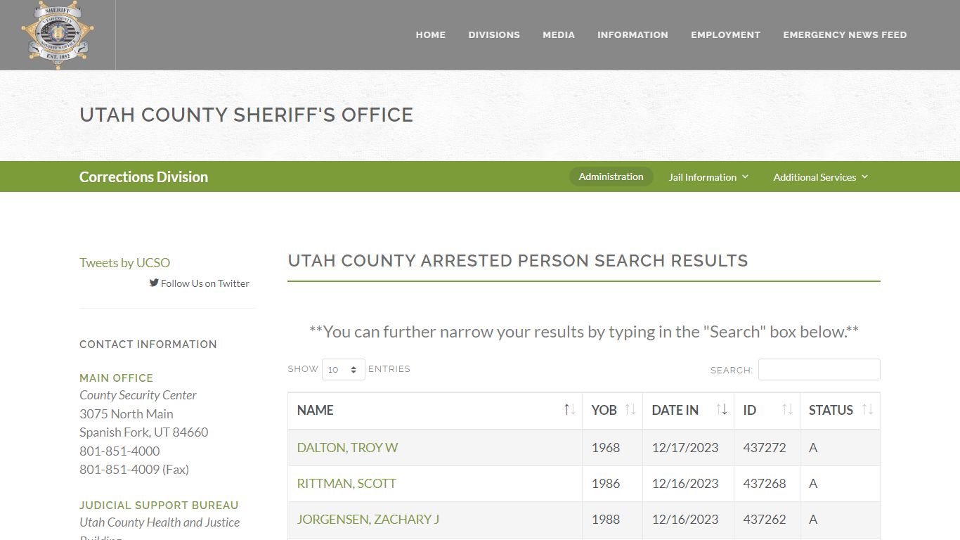 Utah County Sheriff's Office Inmate Search