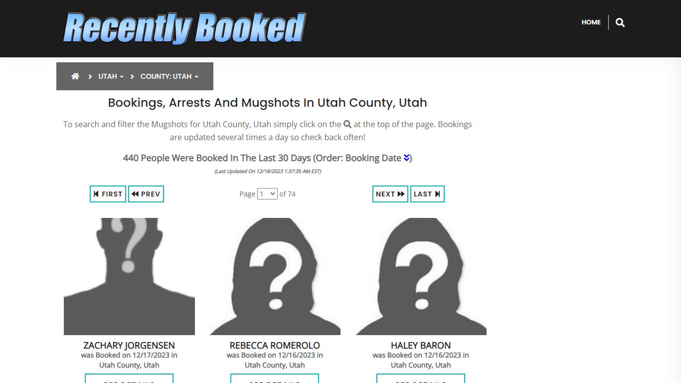 Recent bookings, Arrests, Mugshots in Utah County, Utah - Recently Booked